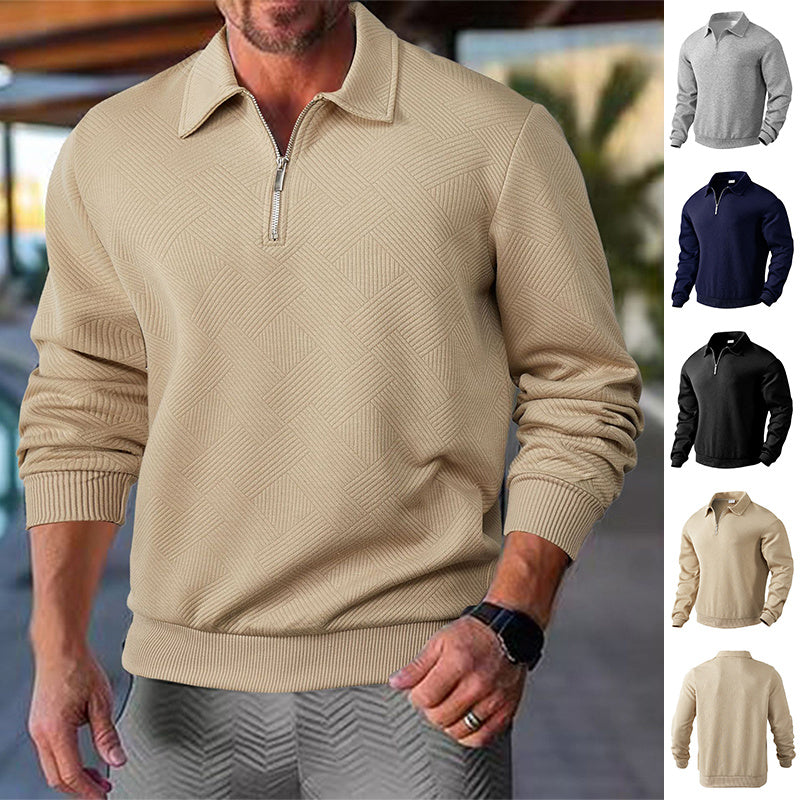 Lapel Jacquard Half-zipper Sweatshirts