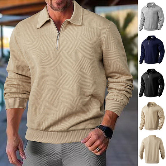 Lapel Jacquard Half-zipper Sweatshirts