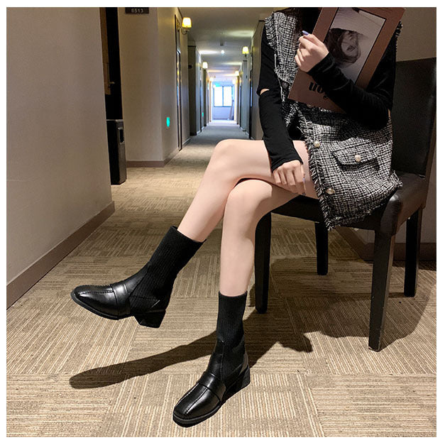 Martin Style Square Toe Knitted Boots