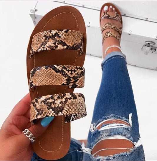 Snakeskin Flat Slipper Slide Sandals