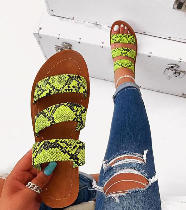Snakeskin Flat Slipper Slide Sandals