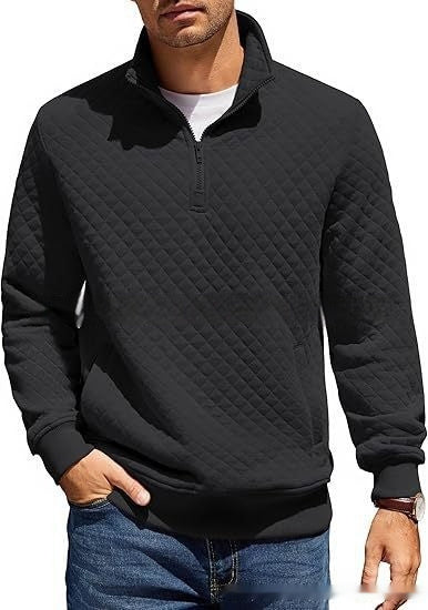 Knitted Zip Pullover Plaid Long Sleeve Sweatshirt
