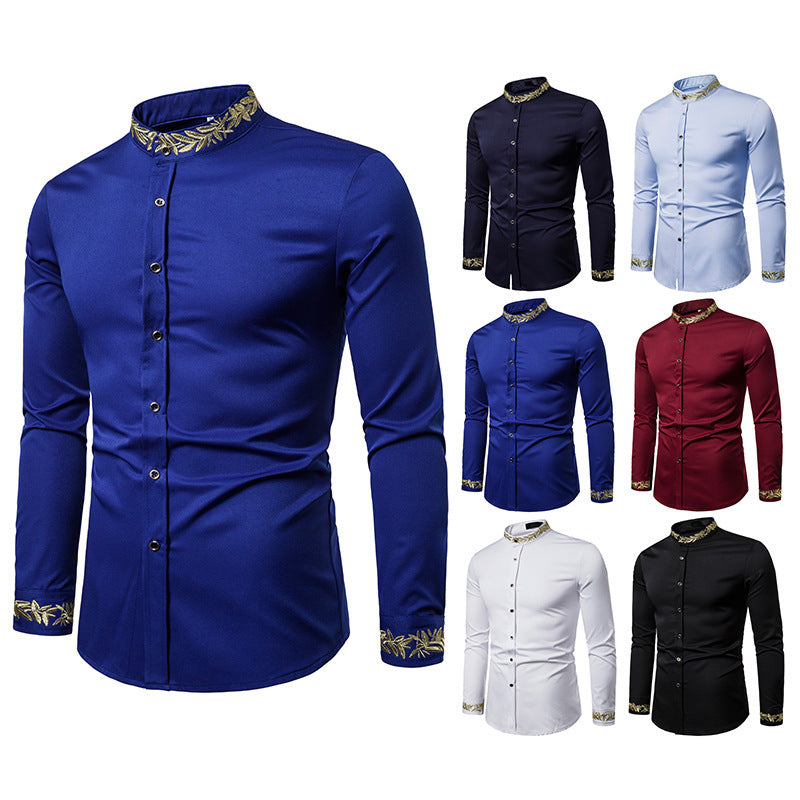 Homme Camisa Masculina Gold Embroidery Long Sleeve Shirts