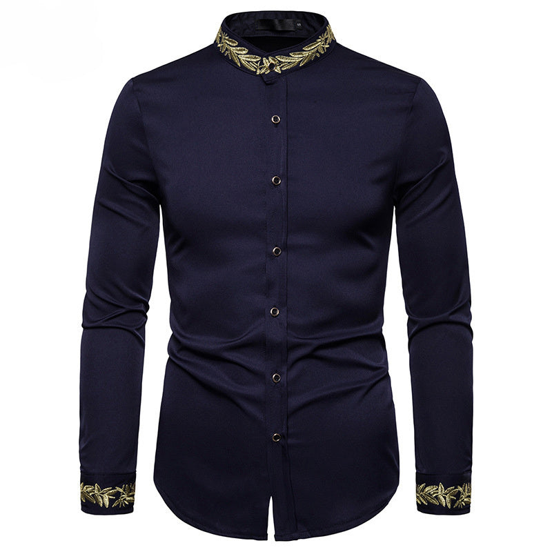 Homme Camisa Masculina Gold Embroidery Long Sleeve Shirts