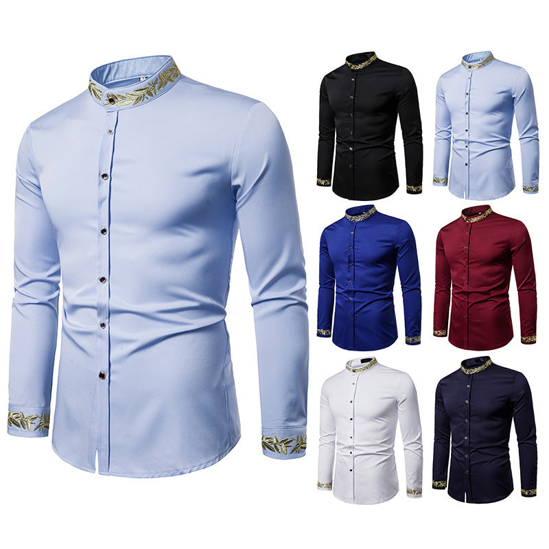 Homme Camisa Masculina Gold Embroidery Long Sleeve Shirts