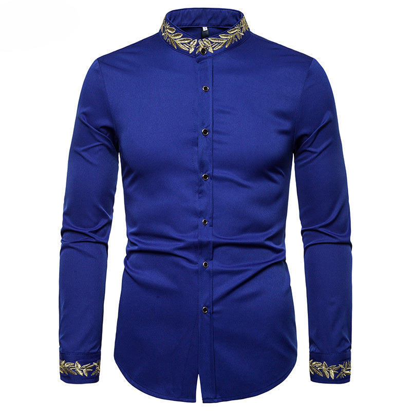 Homme Camisa Masculina Gold Embroidery Long Sleeve Shirts