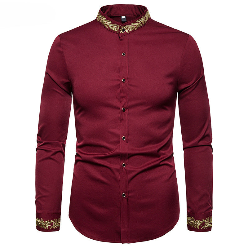 Homme Camisa Masculina Gold Embroidery Long Sleeve Shirts