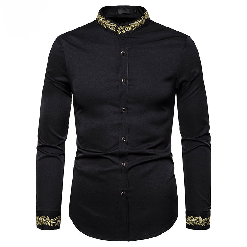 Homme Camisa Masculina Gold Embroidery Long Sleeve Shirts