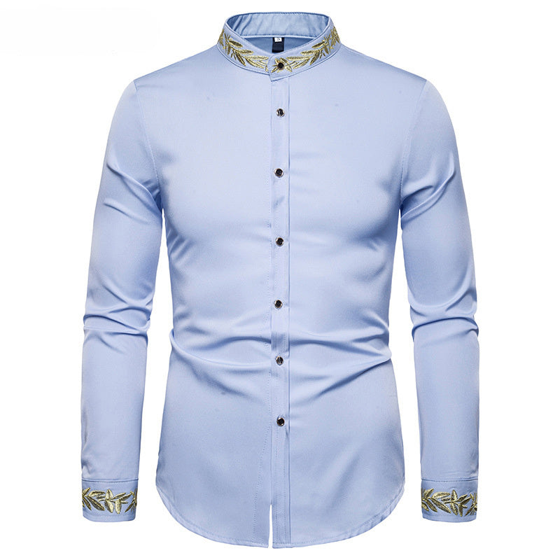 Homme Camisa Masculina Gold Embroidery Long Sleeve Shirts