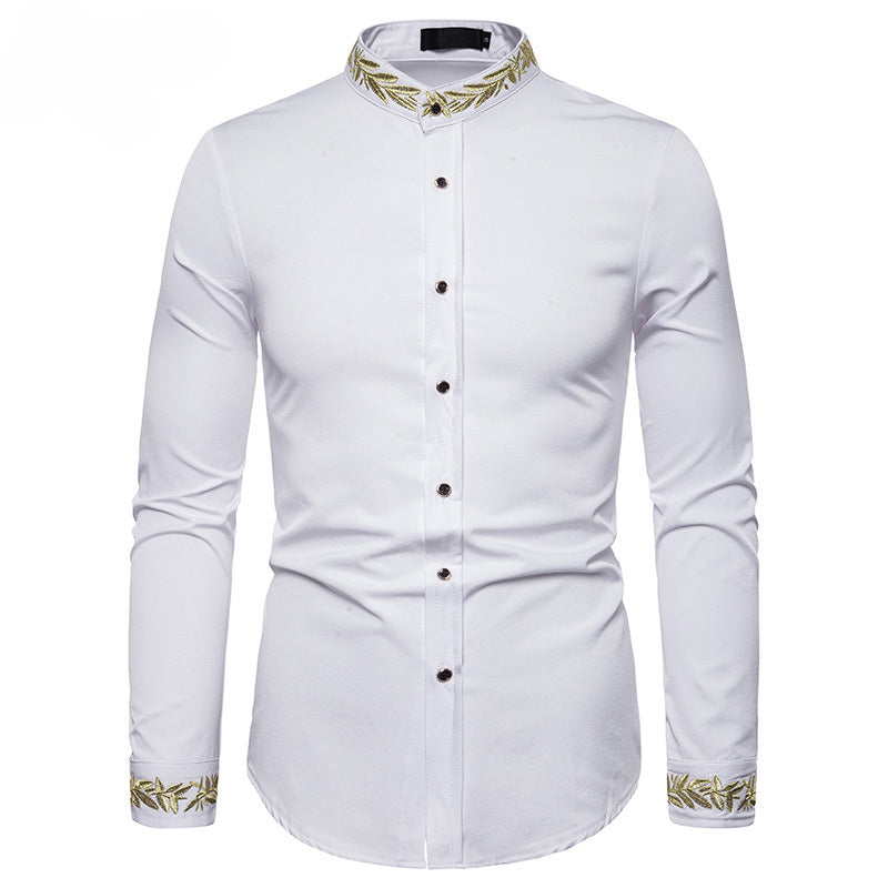 Homme Camisa Masculina Gold Embroidery Long Sleeve Shirts