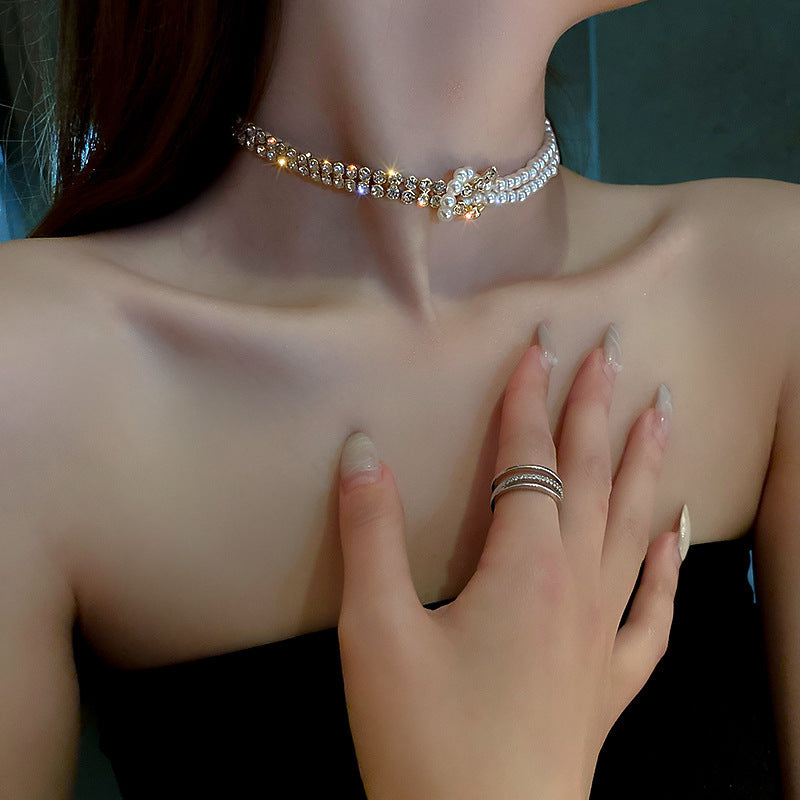 Pearl Crystal Rhinestone Choker Necklaces