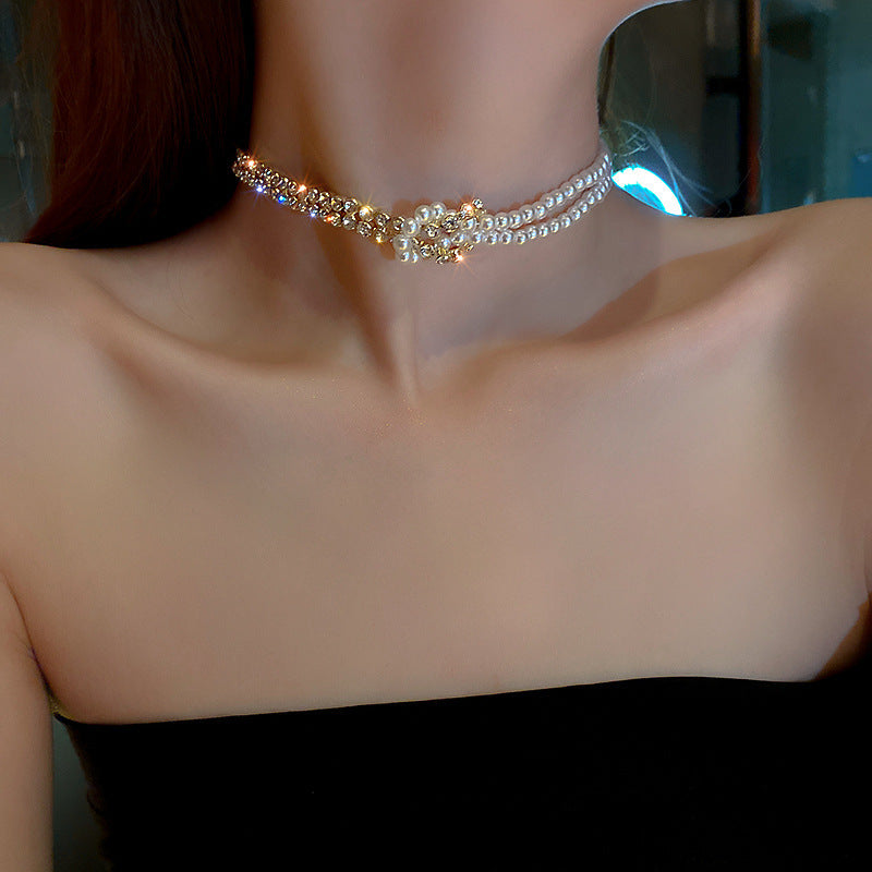 Pearl Crystal Rhinestone Choker Necklaces