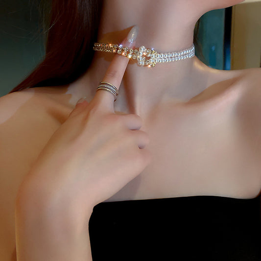 Pearl Crystal Rhinestone Choker Necklaces