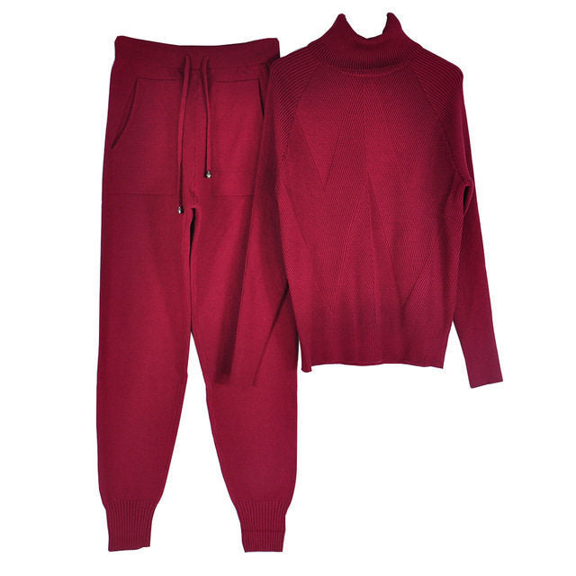 Solid Color Striped Knitted Suits