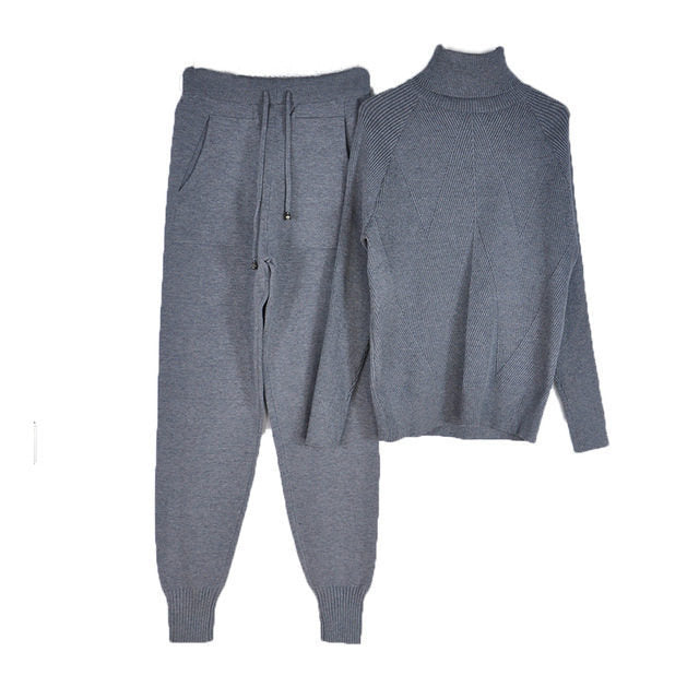Solid Color Striped Knitted Suits