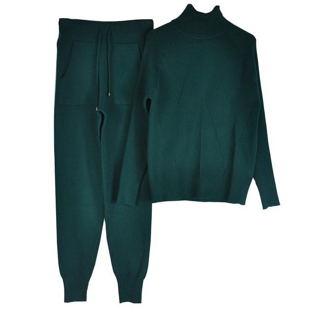 Solid Color Striped Knitted Suits