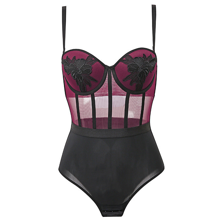 Embroidered One-piece Breathable Hollow Underwear