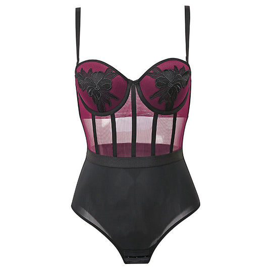 Embroidered One-piece Breathable Hollow Underwear