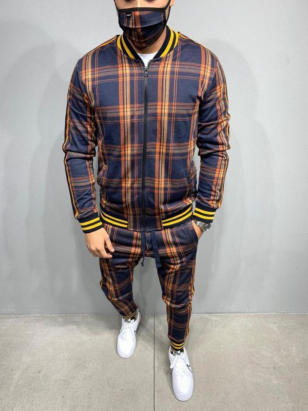 Grid Patchwork Leisure Suit Zipper Tracksuits