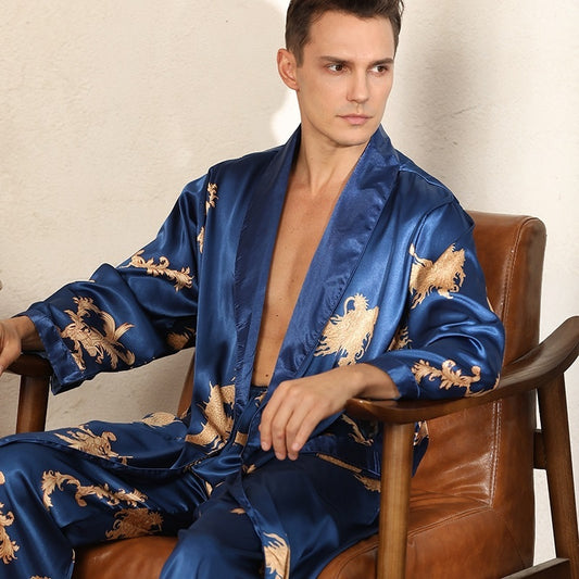 Luxury Silk Robe Two-Piece Pants Pyjamas/Bathrobes Set