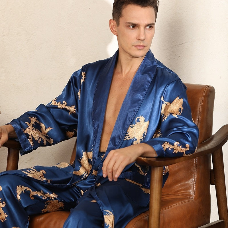 Luxury Silk Robe Two-Piece Pants Pyjamas/Bathrobes Set