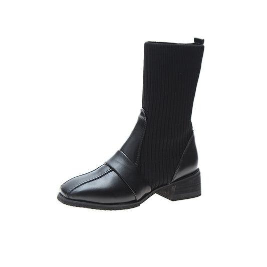 Martin Style Square Toe Knitted Boots