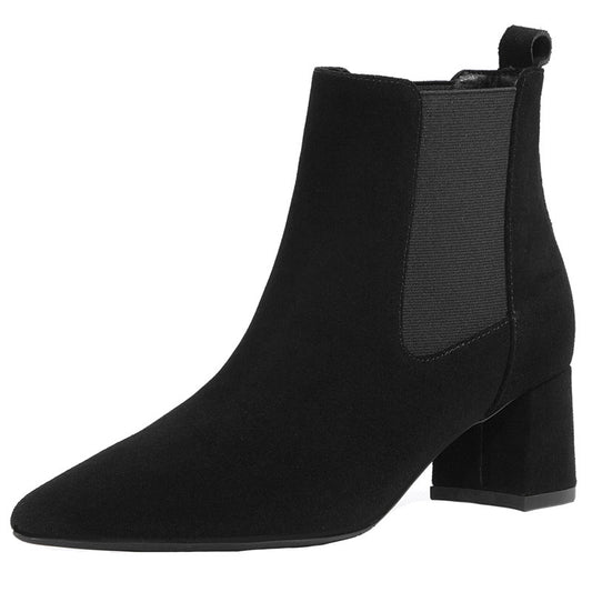 Women's Leather Short Thick Heel Boots