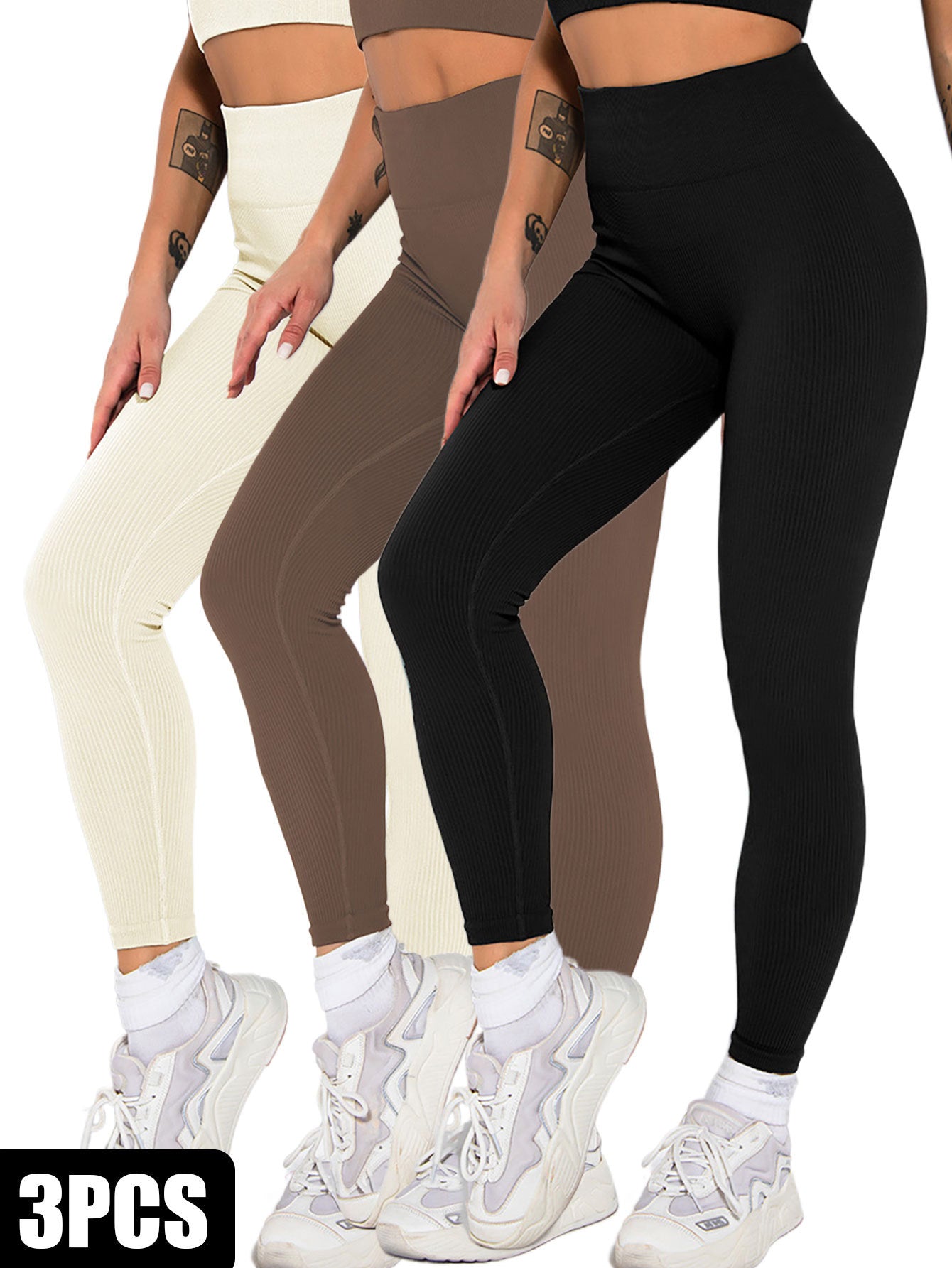 3 Pack Seamless Ribbed High Waisted Leggings/Yoga Pants