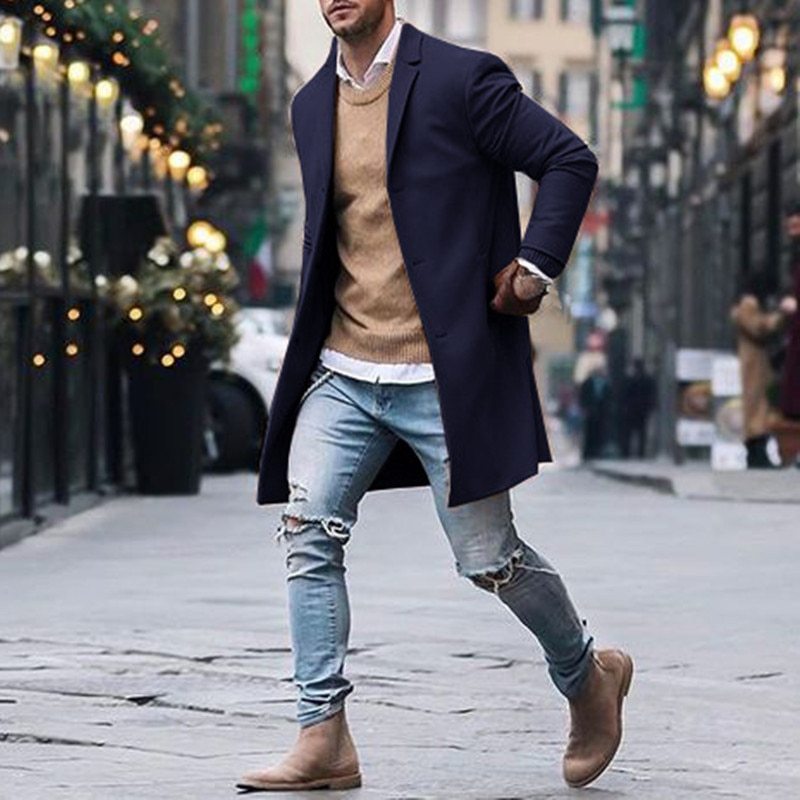 Hombre Solid Slim Fit Trench Coats