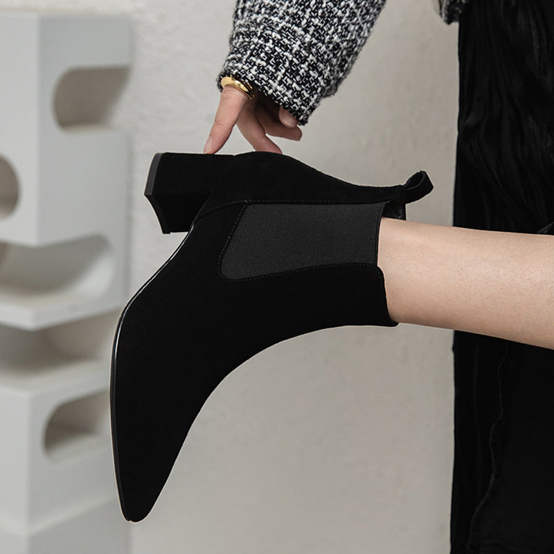 Women's Leather Short Thick Heel Boots