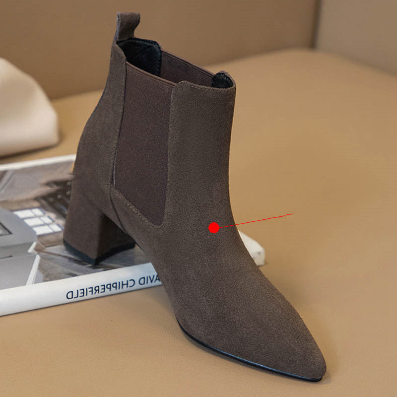 Women's Leather Short Thick Heel Boots