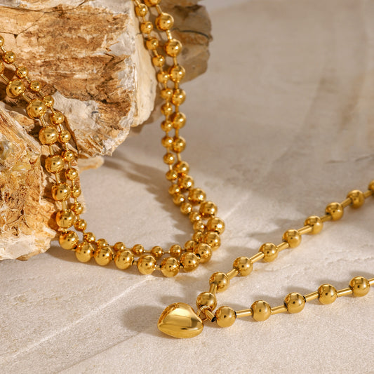 18k Golden Clavicle Beaded Love Necklace