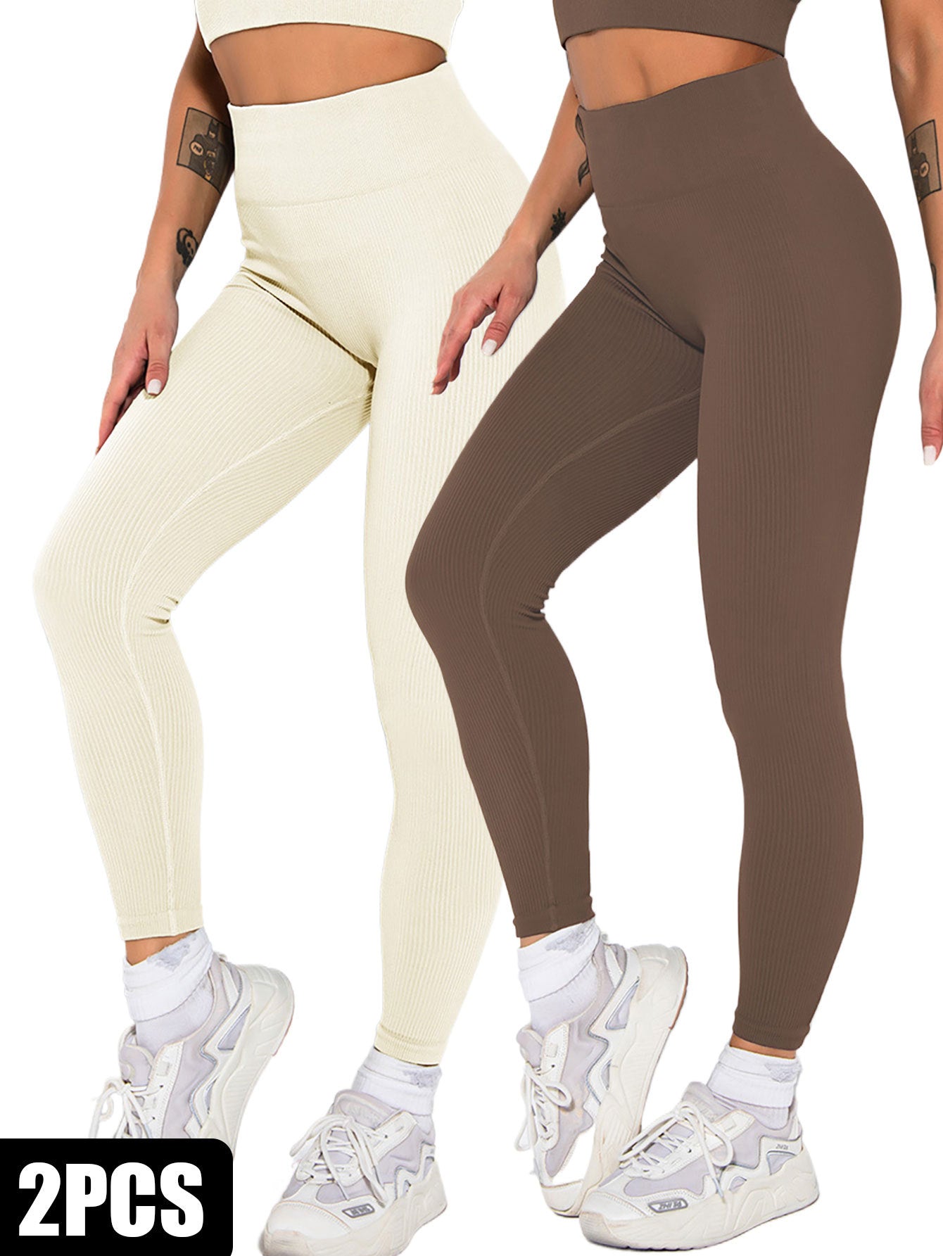 2 Pack Seamless Ribbed High Waisted Leggings/Yoga Pants