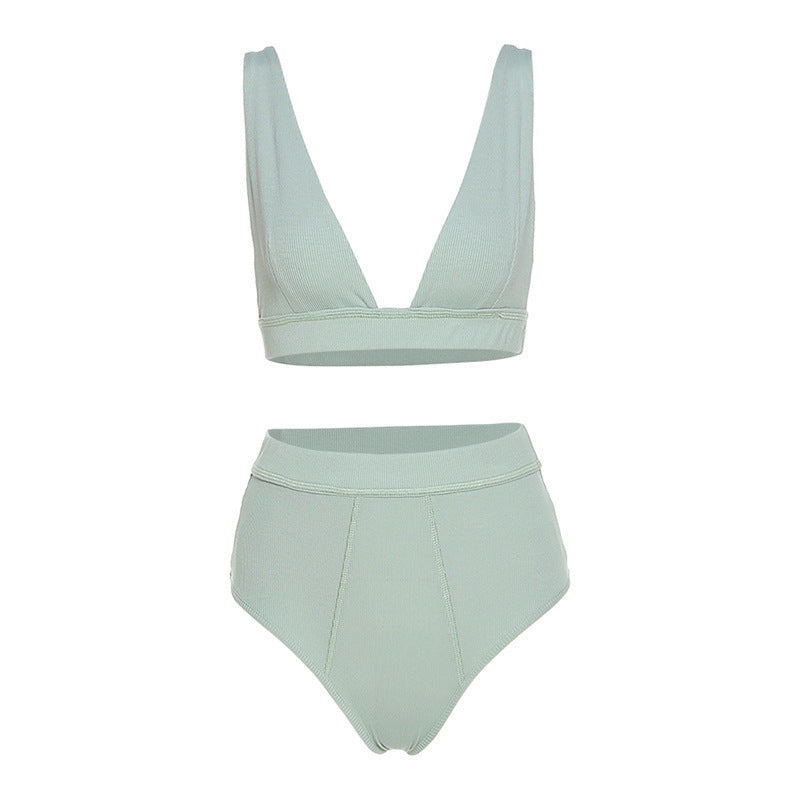 Summer V-neck Vest Bra & Briefs Sports Yoga Set