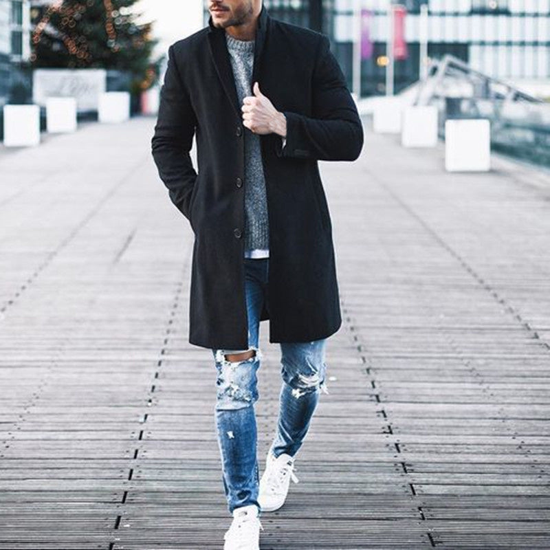 Hombre Solid Slim Fit Trench Coats