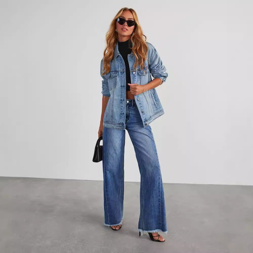 Fashion High Waist Slim Fit Straight Wide-Leg Jeans