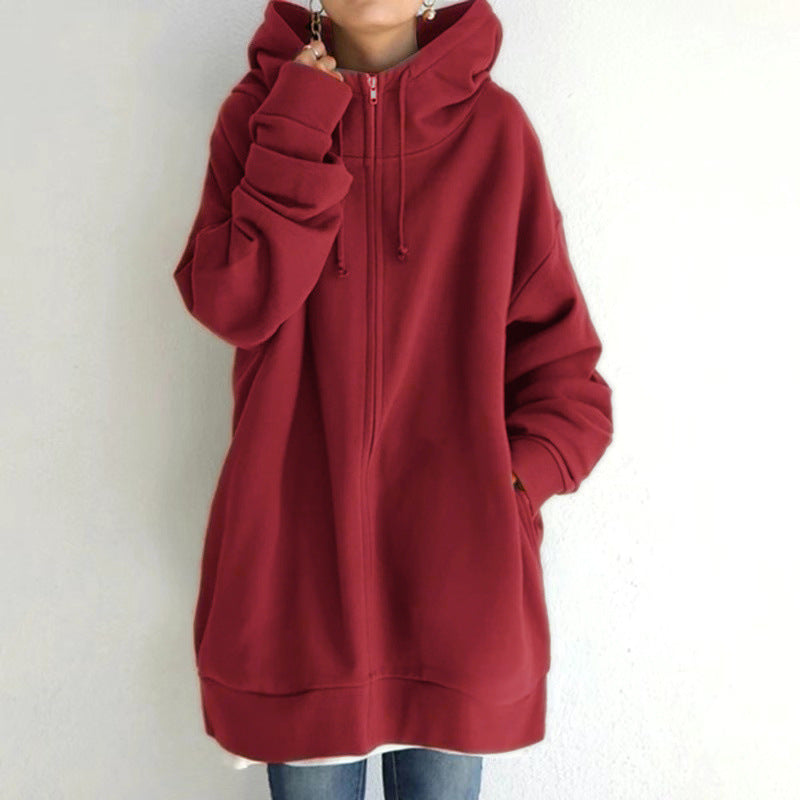 Women's Fuzzy Long Pullover Zipped Hoodies