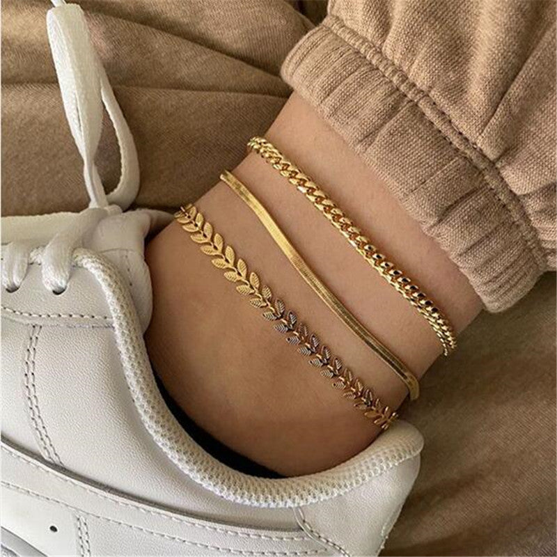 Retro Metal Chain Leaves Anklets