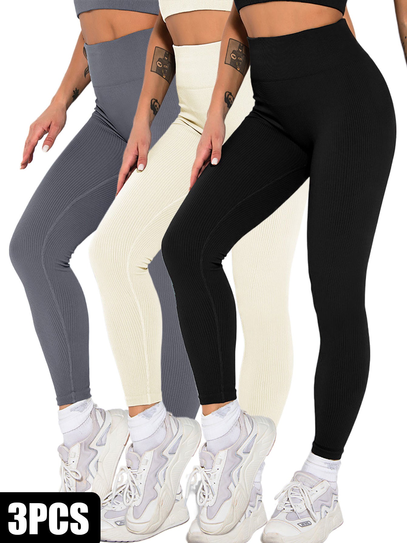 3 Pack Seamless Ribbed High Waisted Leggings/Yoga Pants