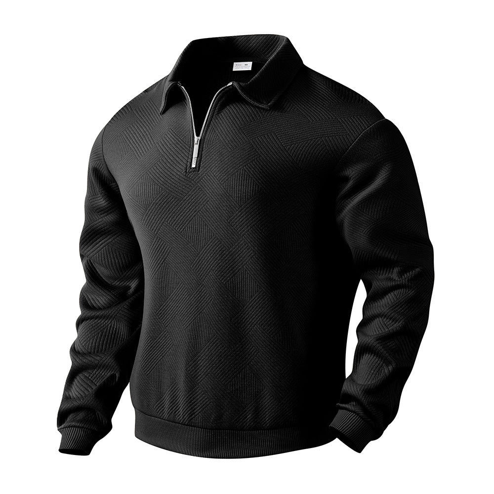 Lapel Jacquard Half-zipper Sweatshirts