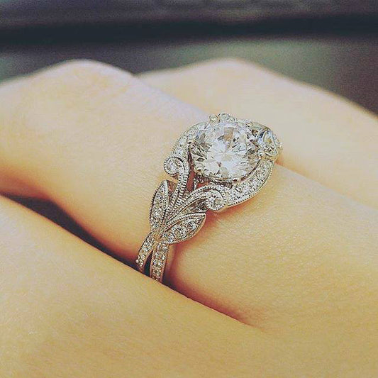 Tree Leaf Diamond Rings