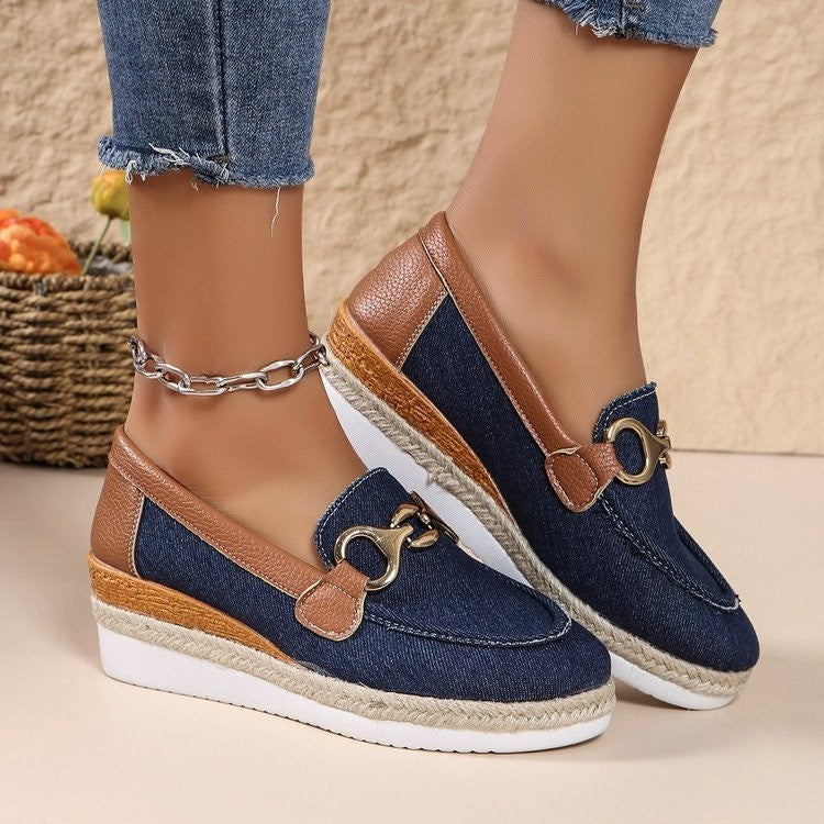 Women's Horse Buckle Wedge Loafers