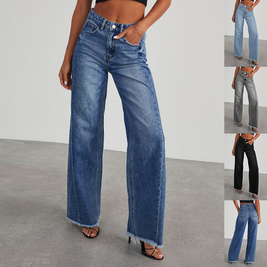 Fashion High Waist Slim Fit Straight Wide-Leg Jeans