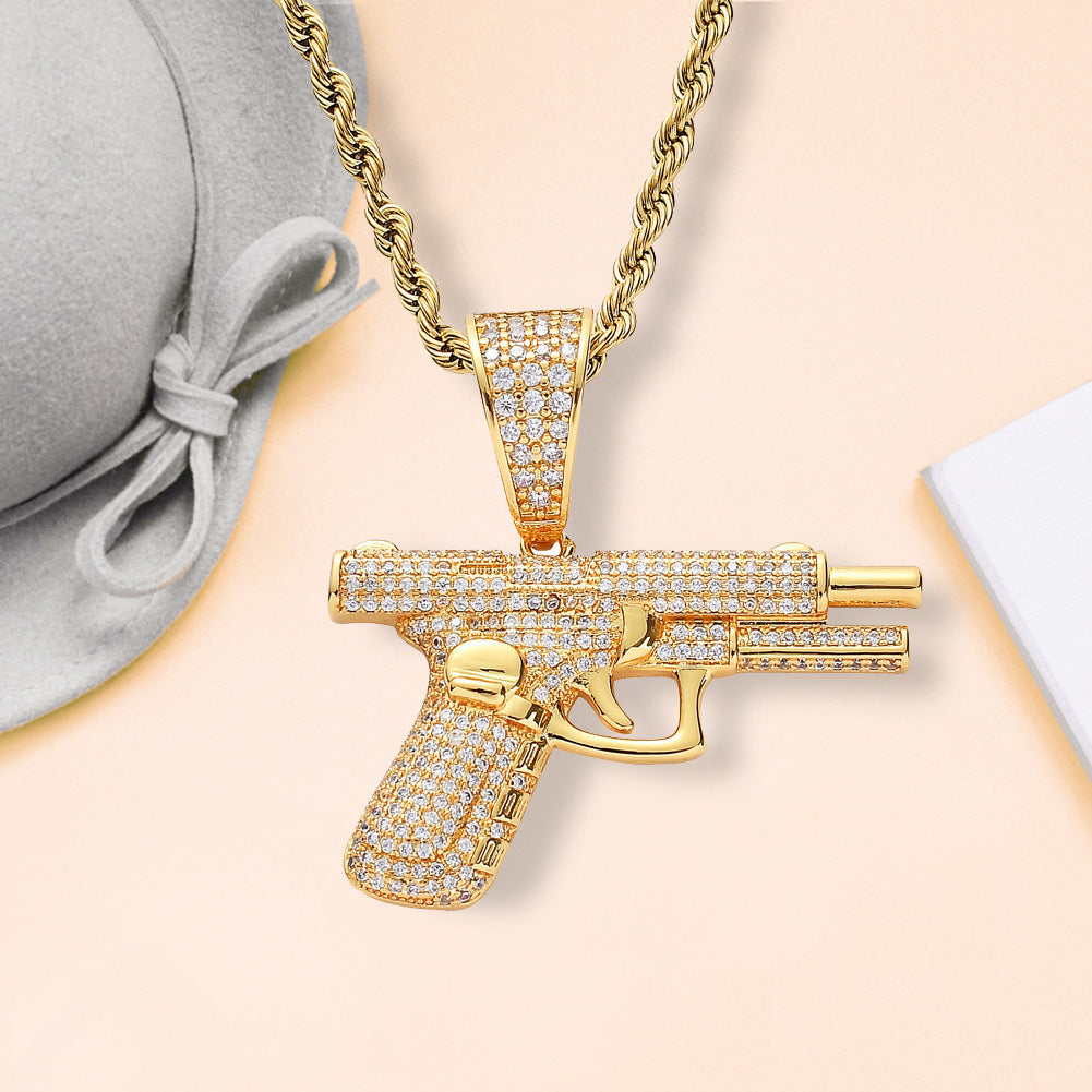 Glock (Gun) Diamond Inlay Necklace
