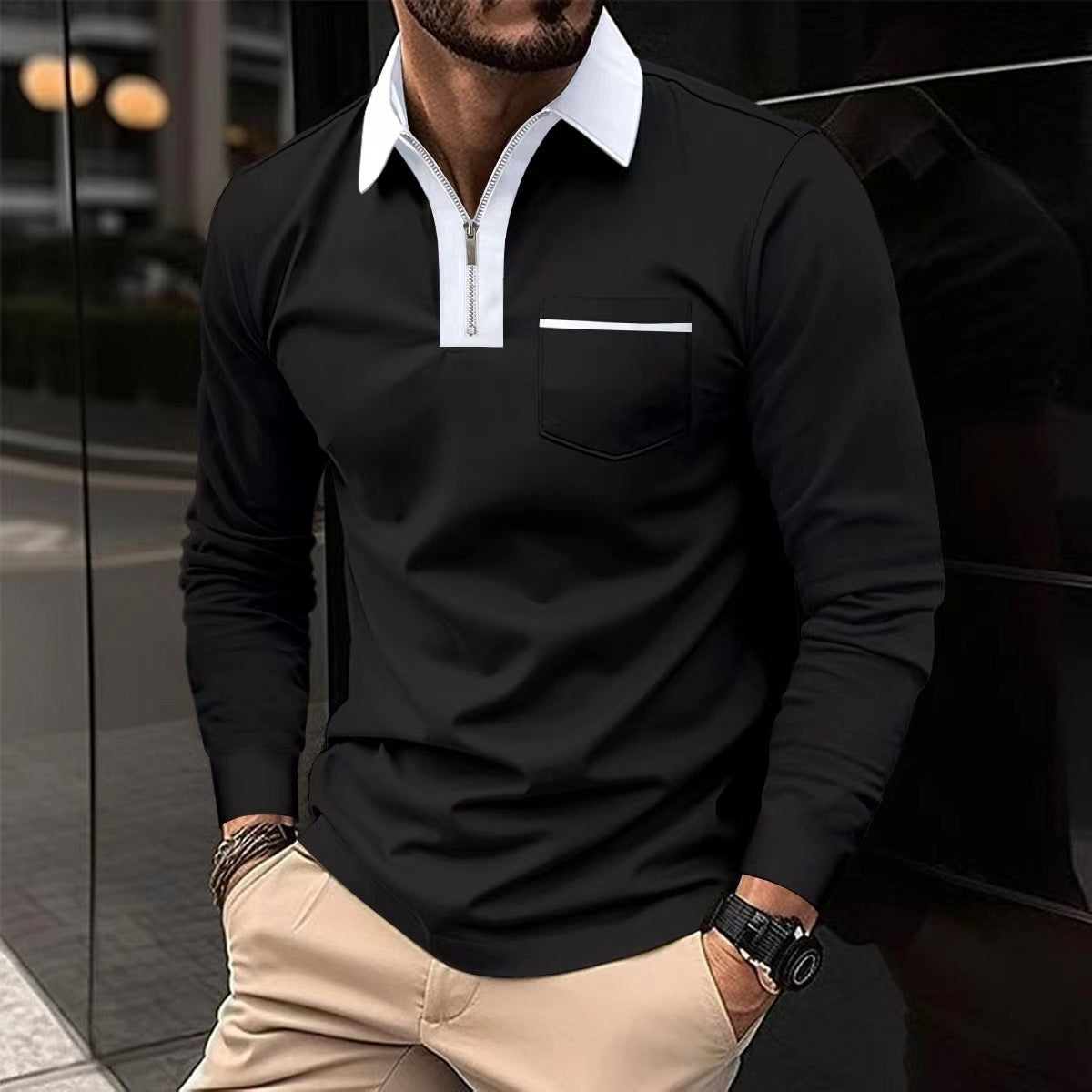 Henley Polo Zipper Long Sleeve Shirts