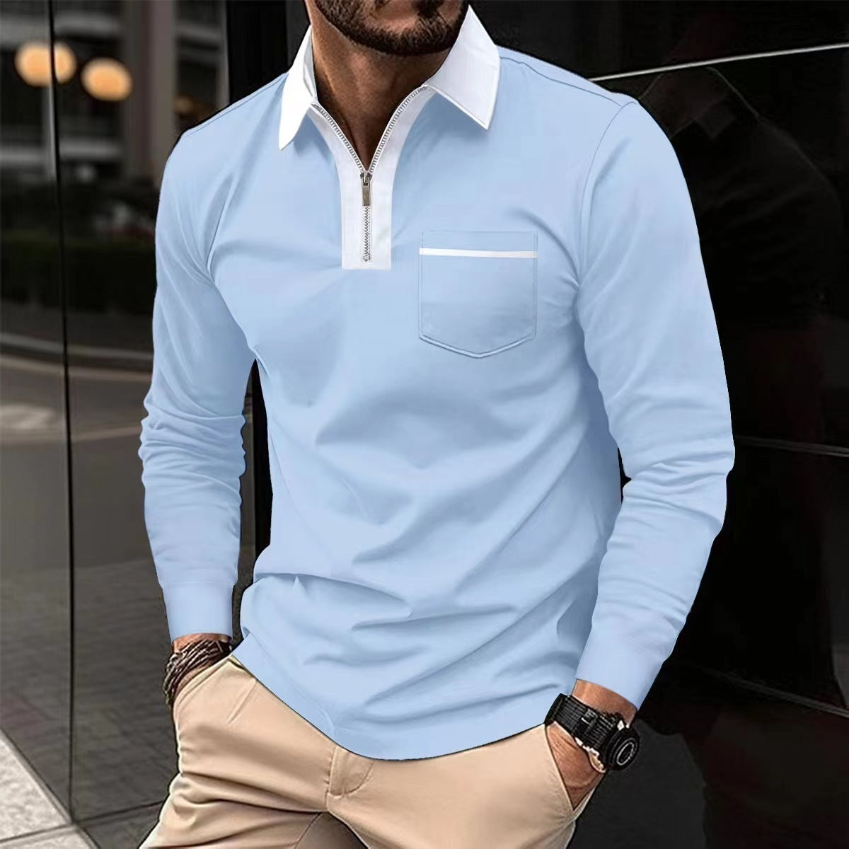 Henley Polo Zipper Long Sleeve Shirts