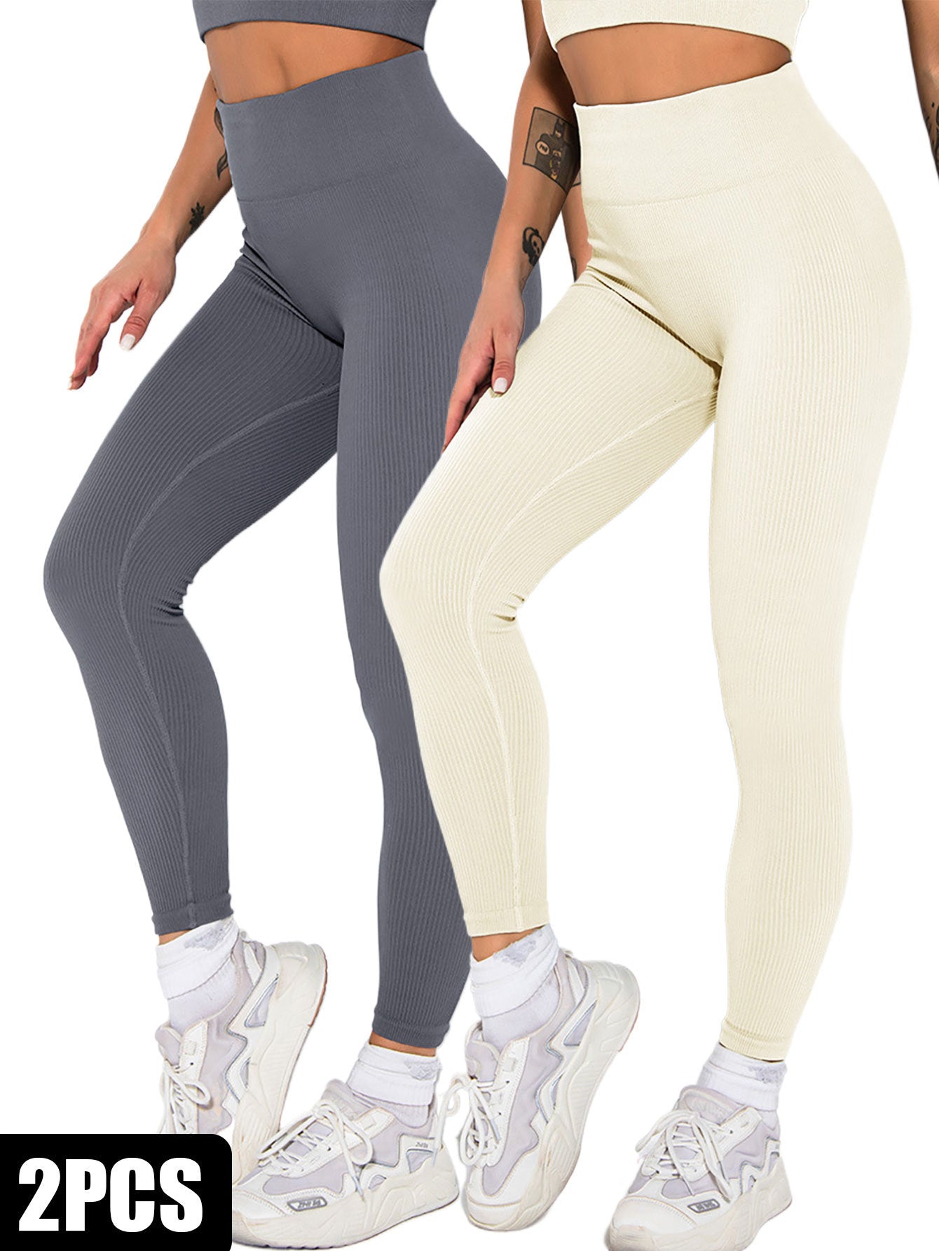 2 Pack Seamless Ribbed High Waisted Leggings/Yoga Pants