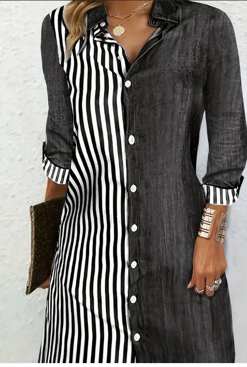 Versatile Striped Shirt Long Sleeve Shirt Dresses