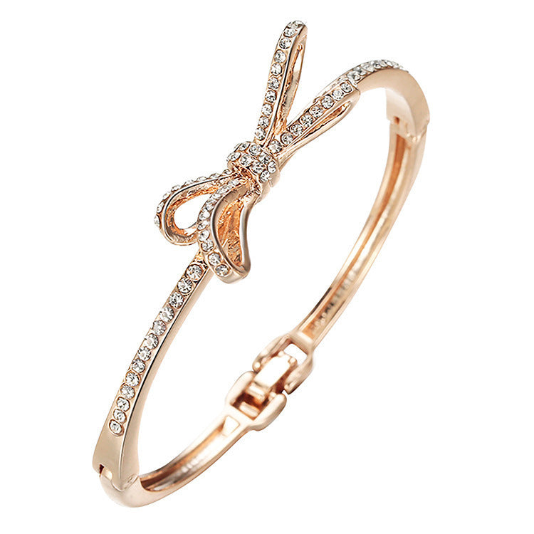 Diamond Bow Rose Gold Alloy Bracelet