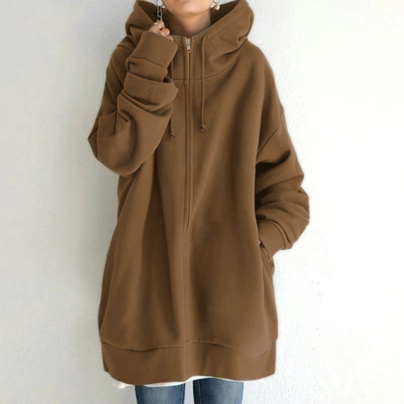 Women's Fuzzy Long Pullover Zipped Hoodies